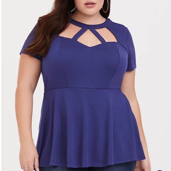Violet Cage Neck Peplum Tee - Picture 2 of 6